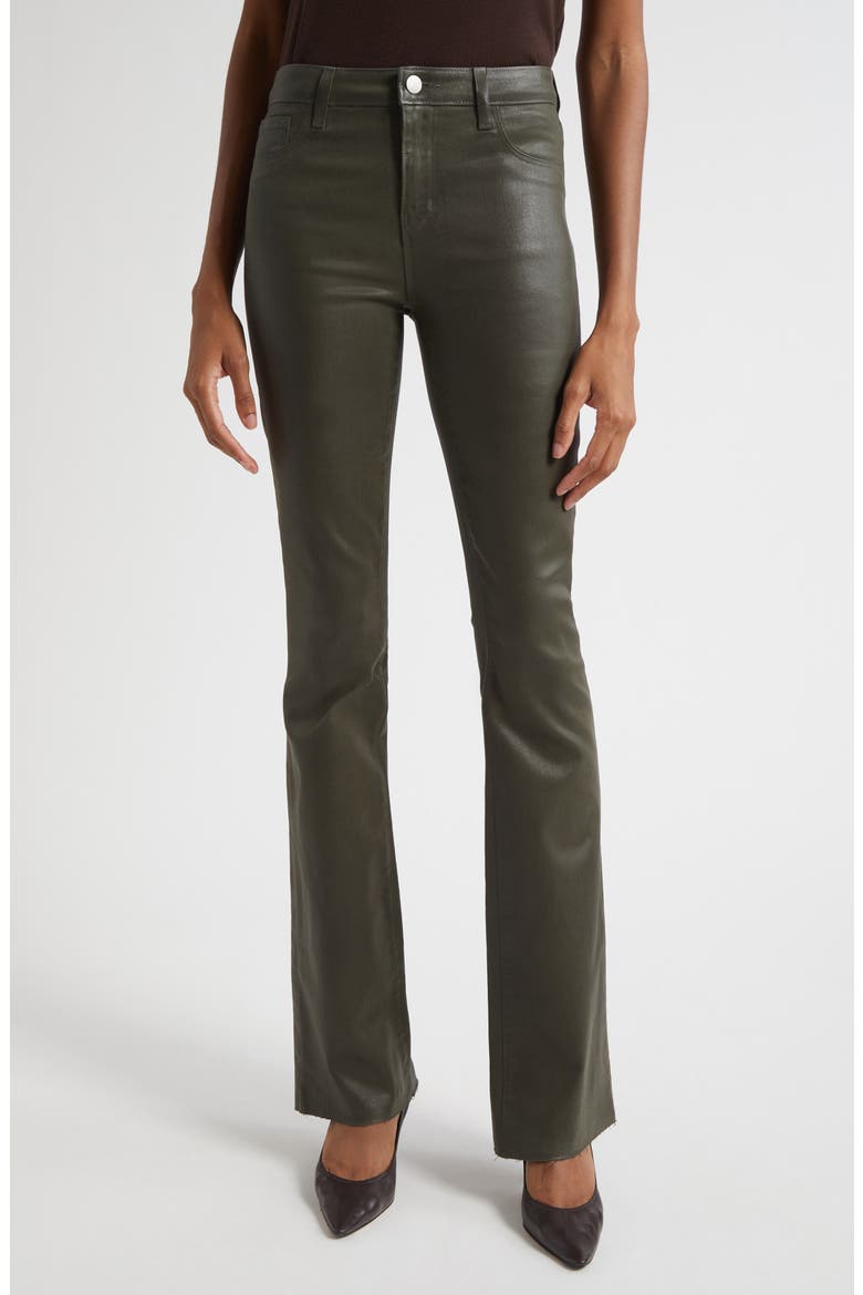 Ruth Coated High Waist Raw Hem Straight Leg Jeans, Main, color, DEEP OLIVE COATED