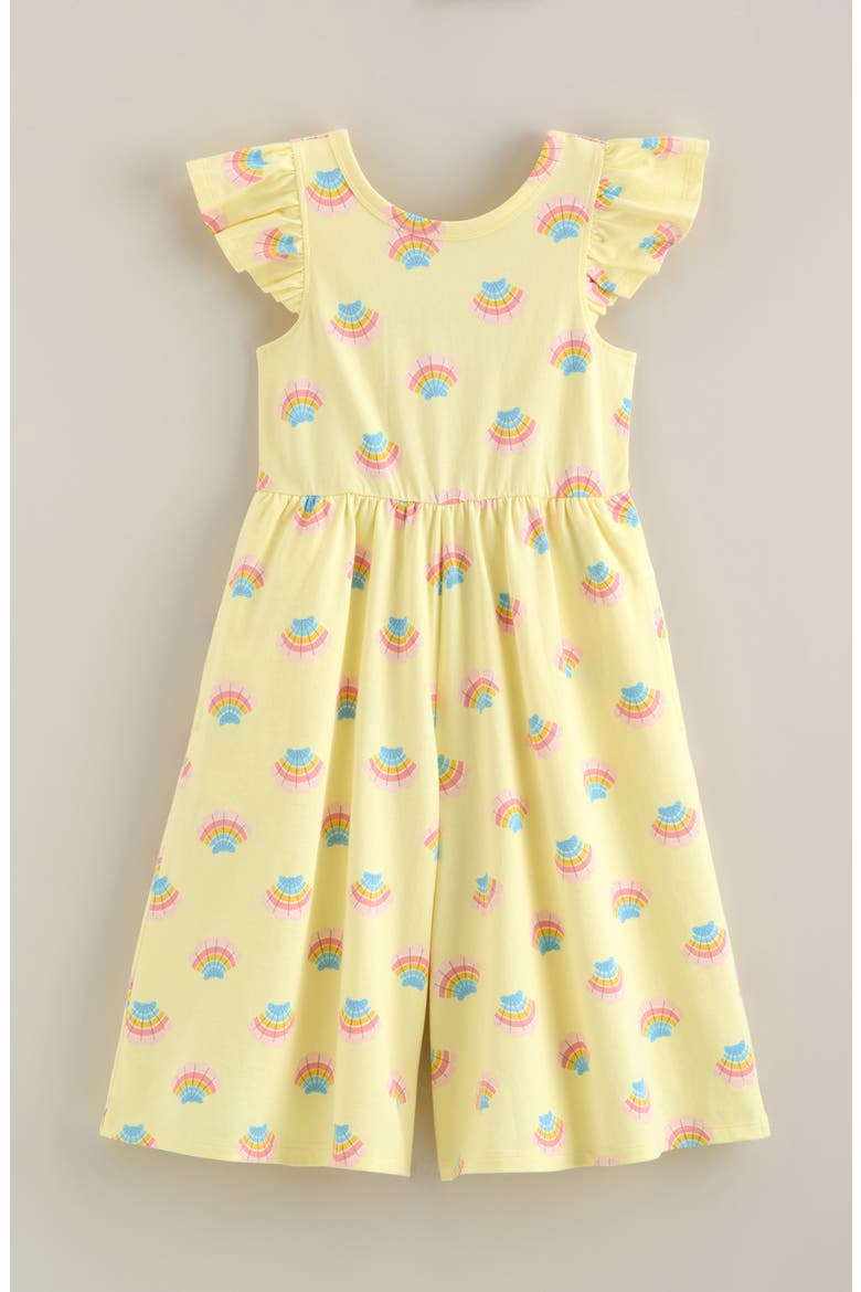 Kids' Print Flutter Sleeve Romper, Main, color, YELLOW CANDLE RAINBOW SEASHELL