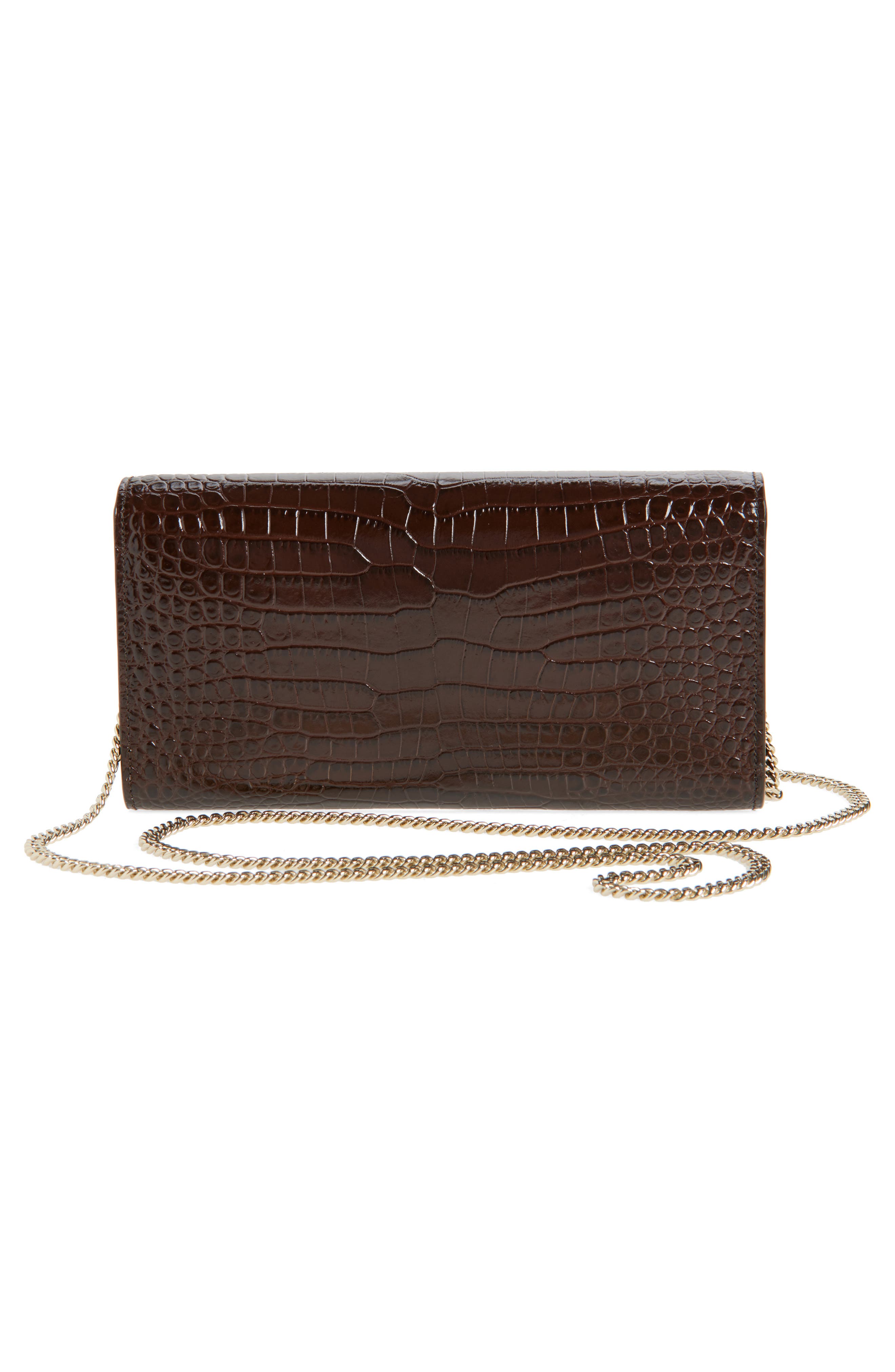 Jimmy Choo Emmie Croc Embossed Leather Clutch, Alternate, color, Chocolate/ Light Gold