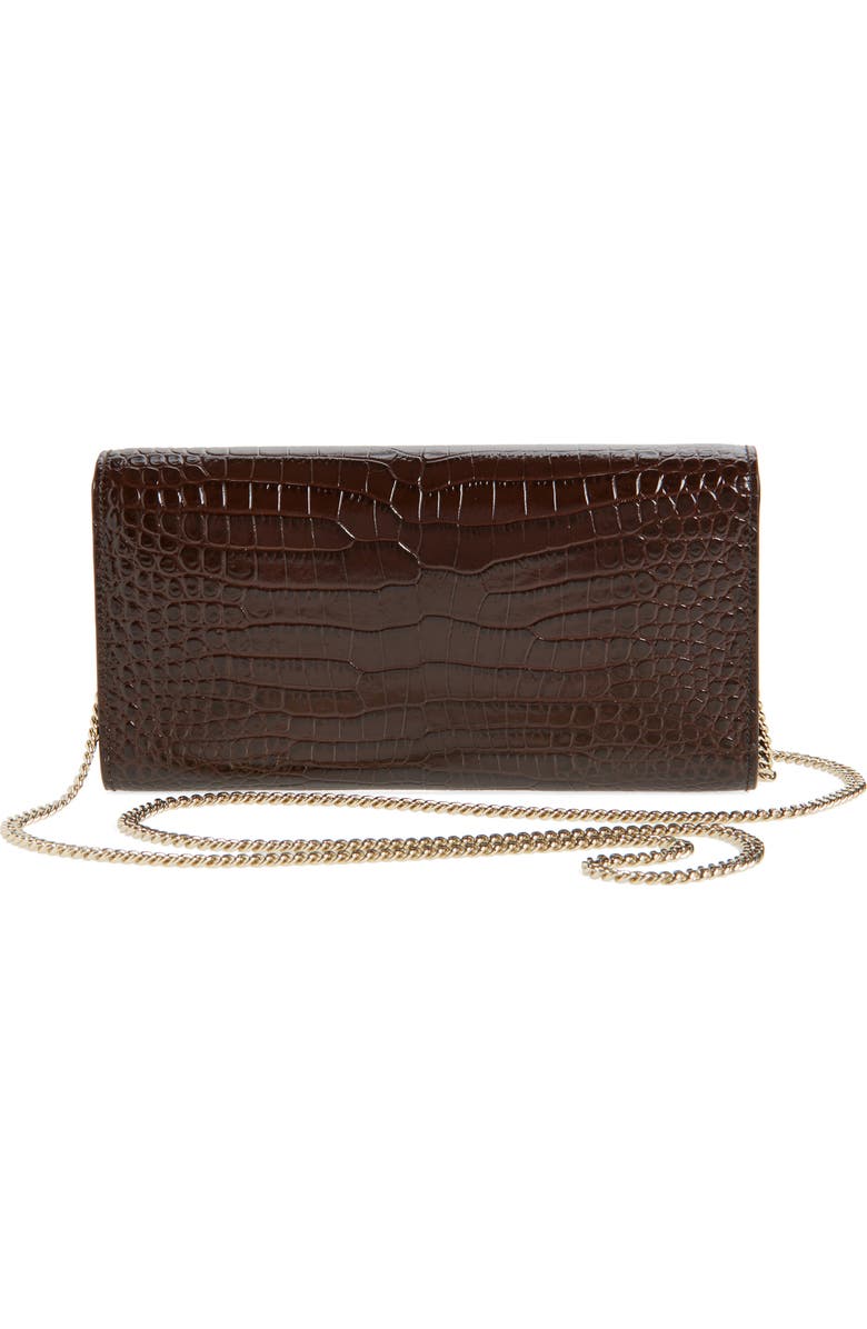 Jimmy Choo Emmie Croc Embossed Leather Clutch, Alternate, color, Chocolate/ Light Gold