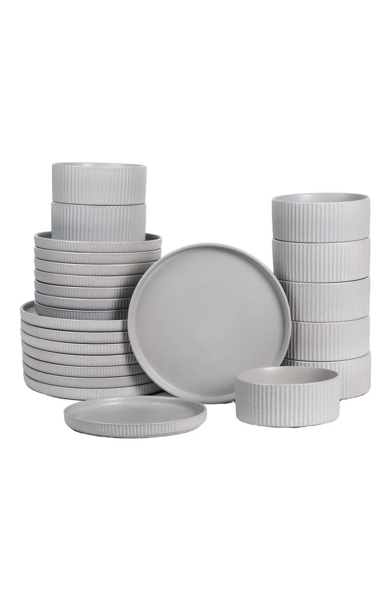 Stone Lain Haven Stoneware 16-Piece Dinnerware Set with Pasta Bowls, Alternate, color, Grey