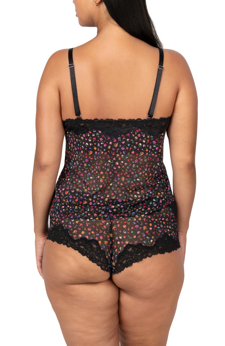 Curvy Couture Floral Sheer Lace Trim Camisole & Boyshorts Set, Alternate, color, Meadow Dream