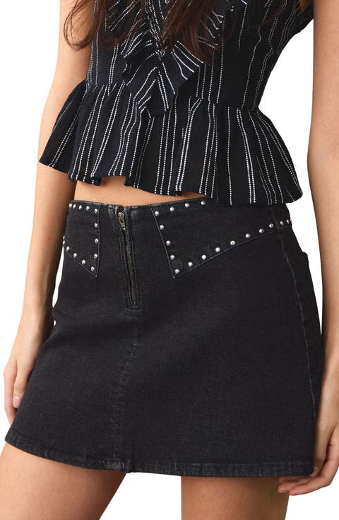 Studded Denim Miniskirt