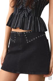 MANGO TEEN Studded Denim Miniskirt