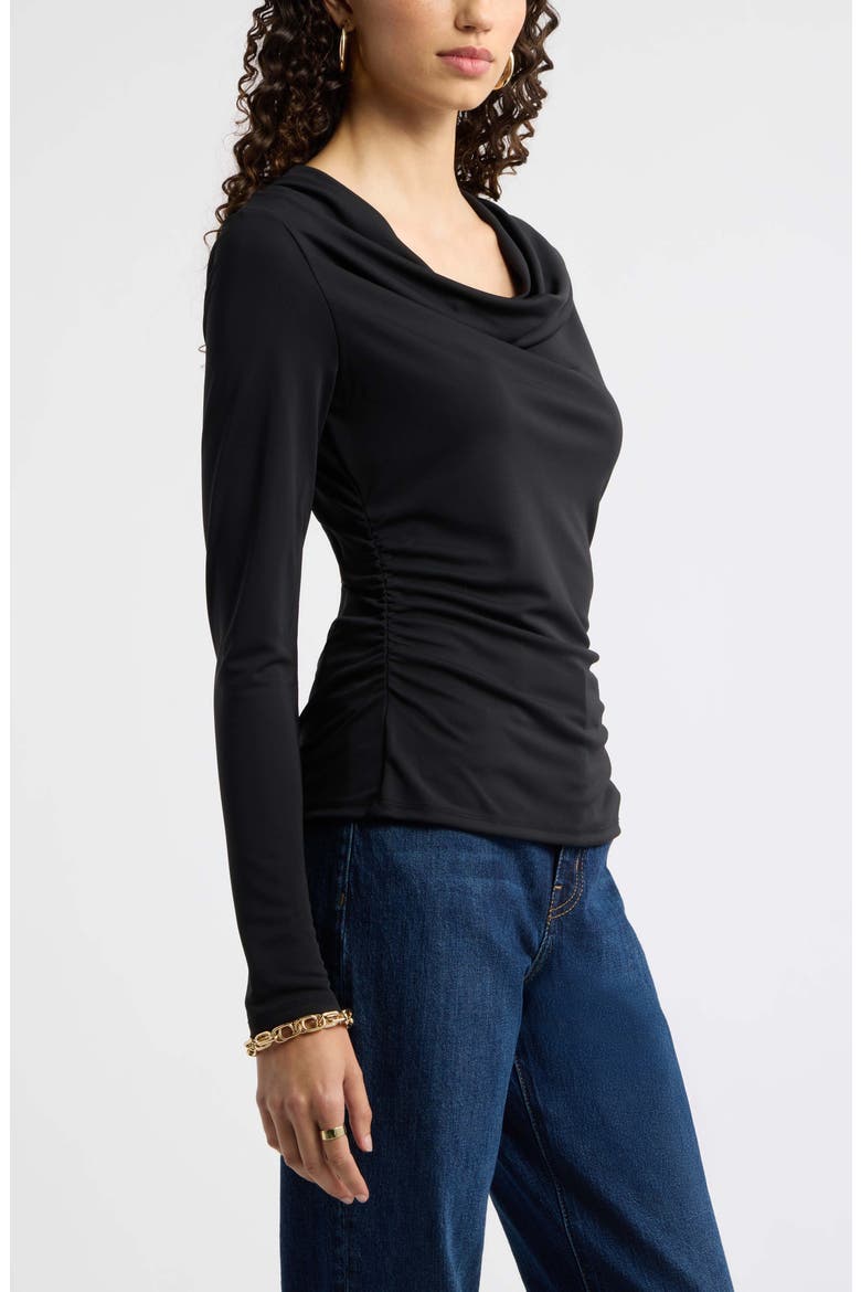 Long Sleeve Drape Knit Top, Alternate, color, BLACK