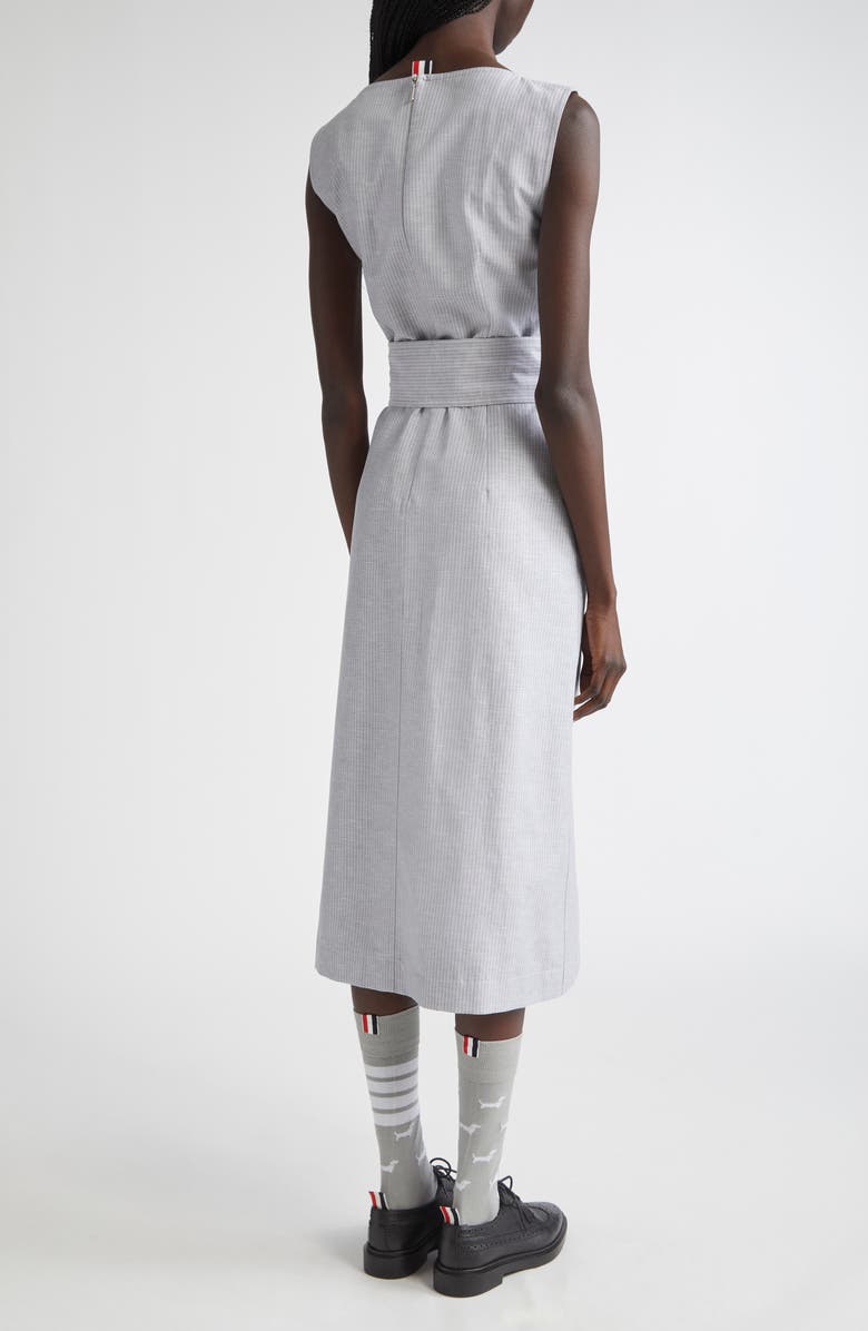 Thom Browne Stripe Bateau Neck Linen Blend Column Dress, Alternate, color, Light Grey