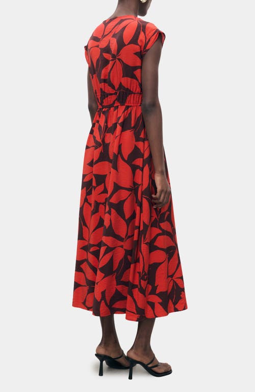 Mango Print Tie Waist Dress In Red