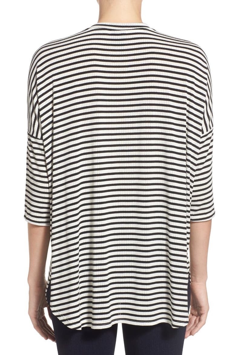 Stripe Rib Knit Drop Shoulder Top, Alternate, color, BLACK/ WHITE