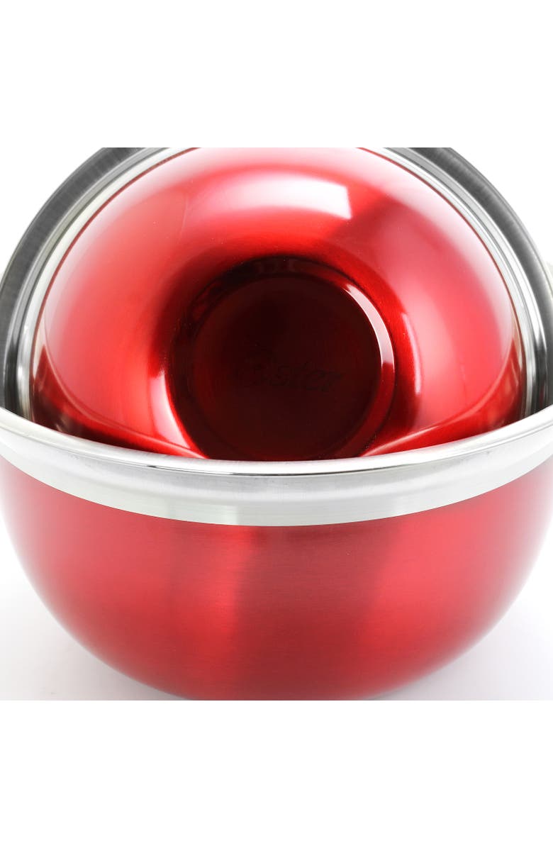 OSTER Rosamond 3 Piece Stainless Steel Round Mixing Bowls, Alternate, color, Red