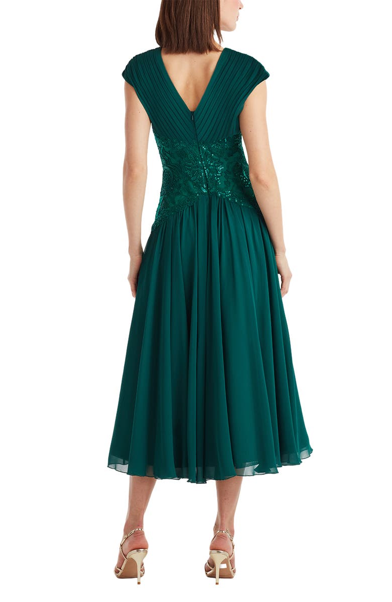 Tadashi Shoji Sequin Pleated Chiffon Midi Dress, Alternate, color, Elm