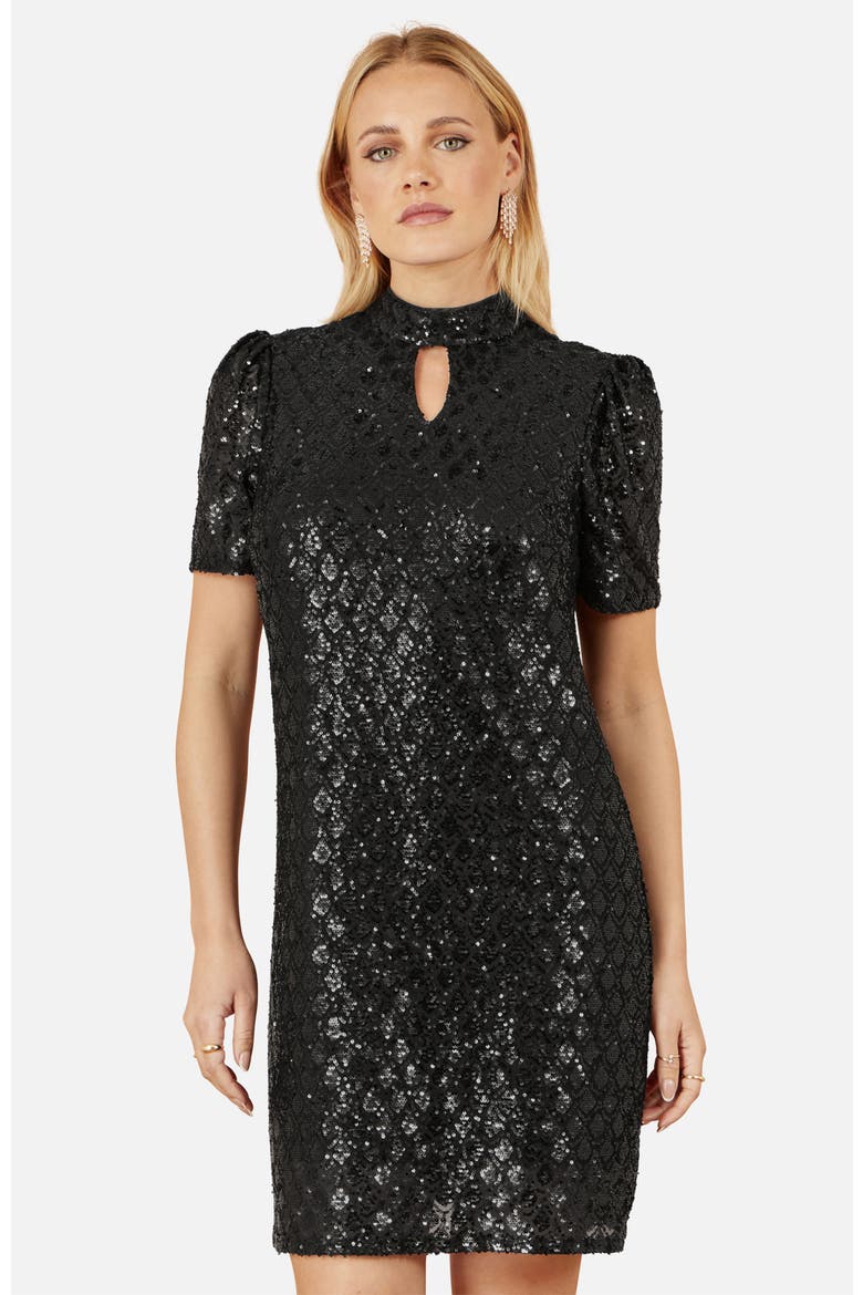 Sequin Chevron Pattern Tunic Dress, Alternate, color, Black