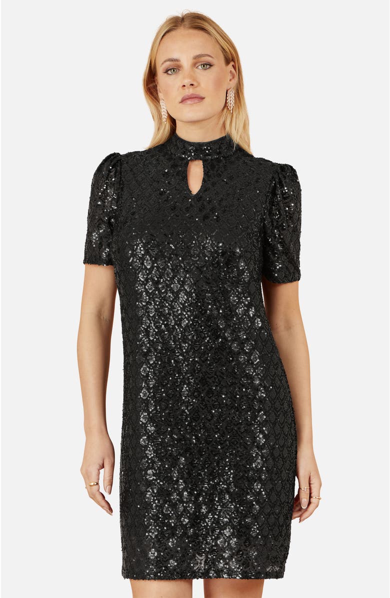 Yumi Sequin Chevron Pattern Tunic Dress, Alternate, color, Black