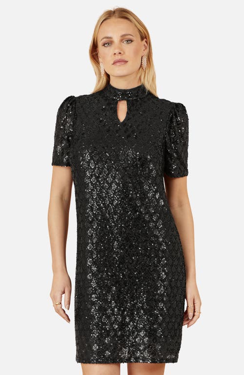 Yumi Sequin Chevron Pattern Tunic Dress In Black