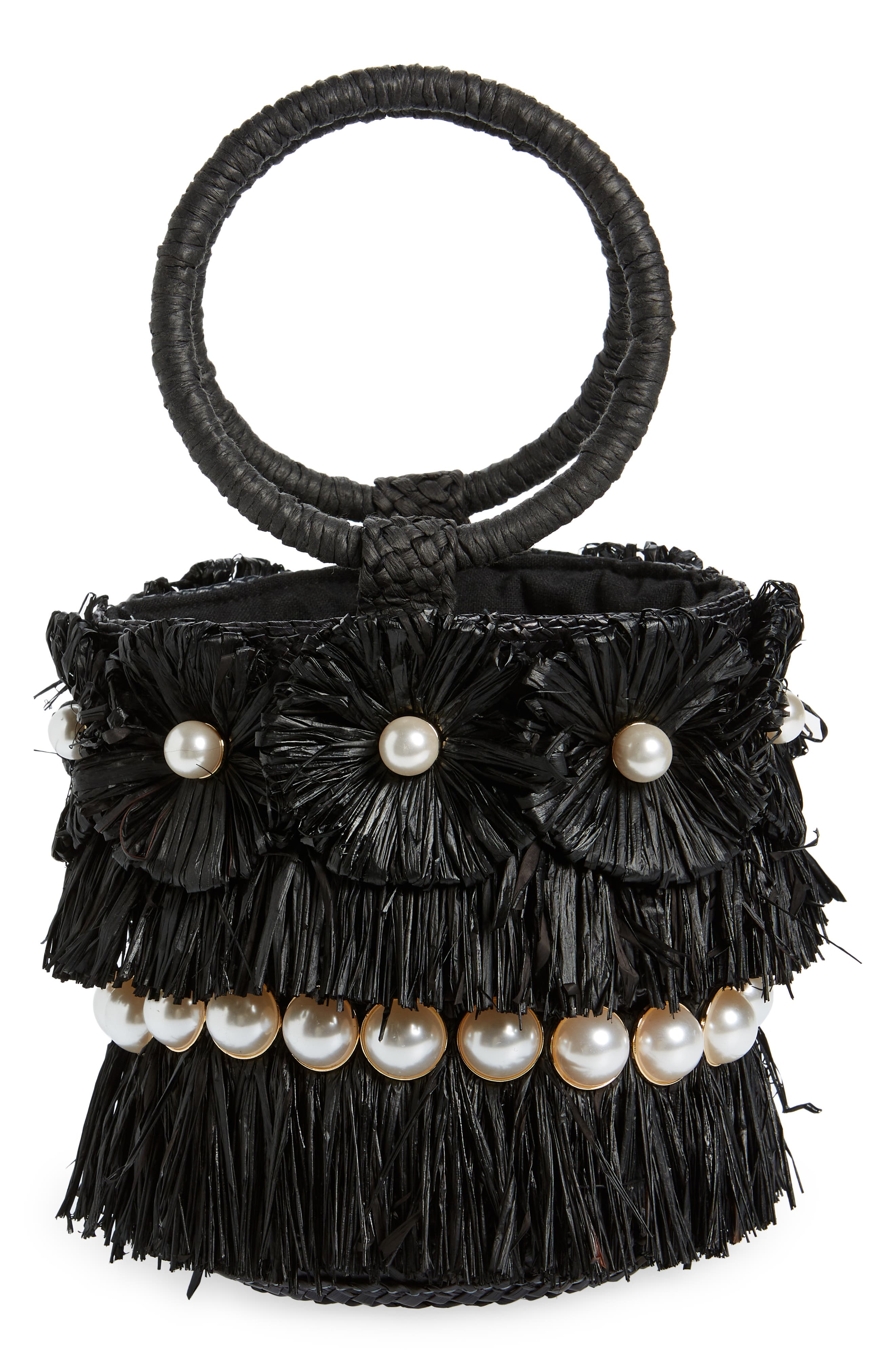 BTB Los Angeles Liv Floral Straw Bucket Bag, Main, color, 