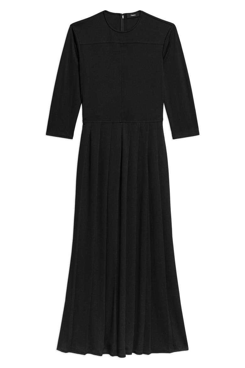 Long Sleeve Pleated Dress, Main, color, BLACK