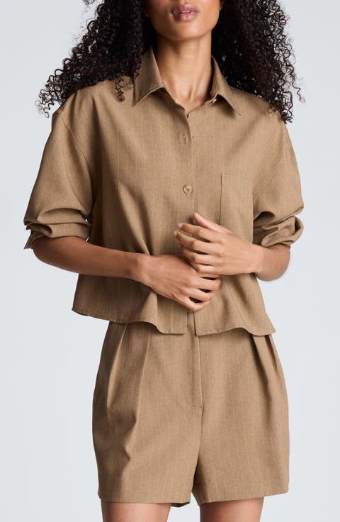 Pinstriped Oversized Cropped Shirt