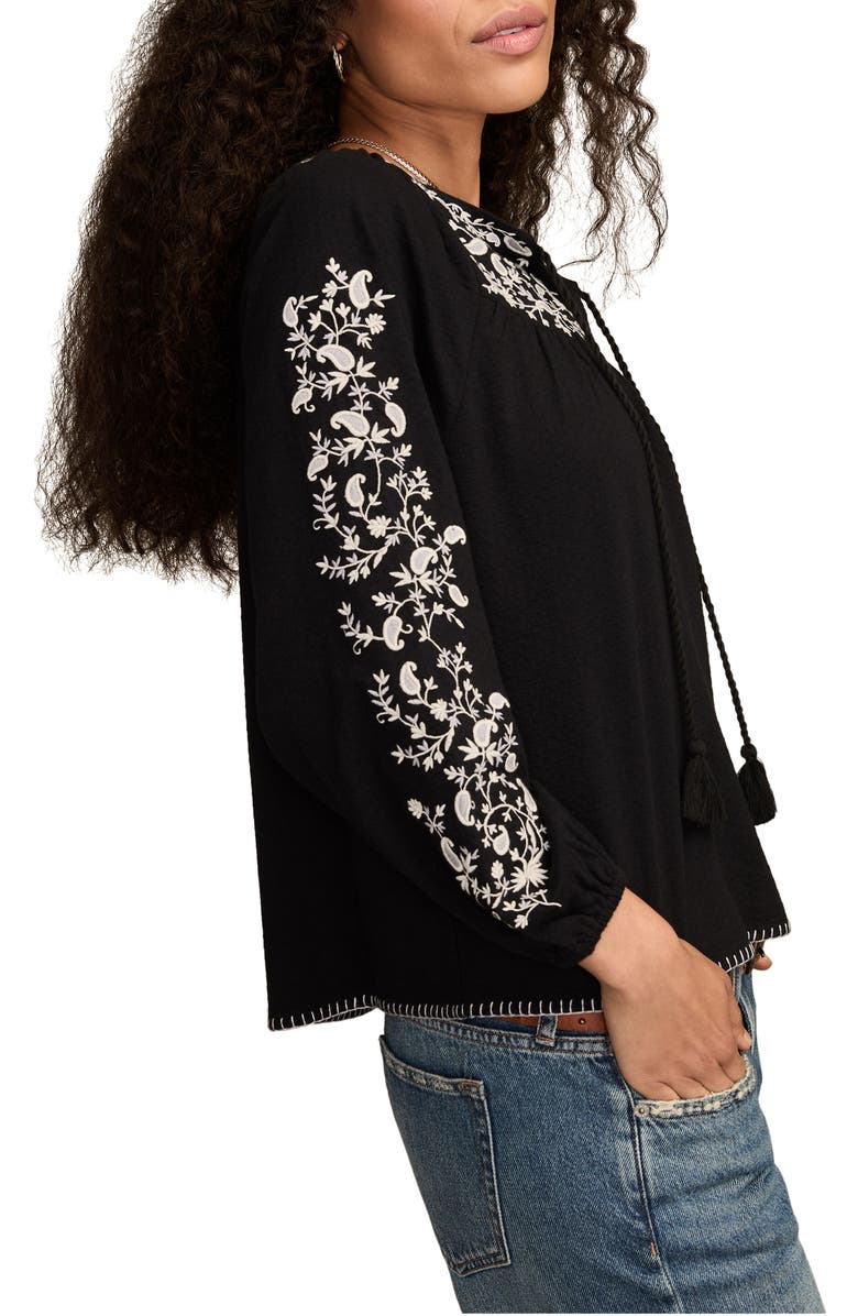 Lucky Brand Embroidered Peasant Top, Alternate, color, Caviar