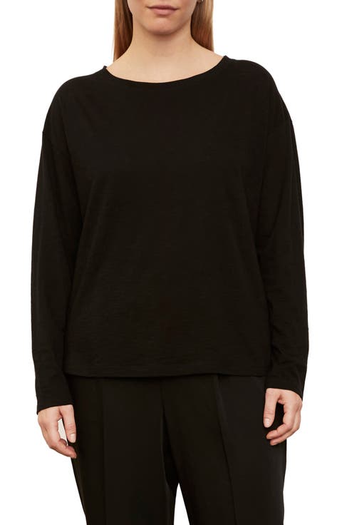 Boxy Long Sleeve Cotton Crewneck Top (Plus Size)