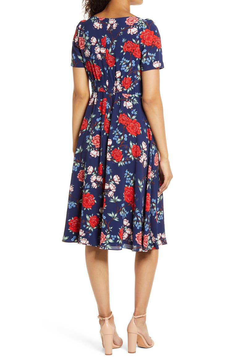 Floral Crepe A-Line Dress, Alternate, color, NAVY RED