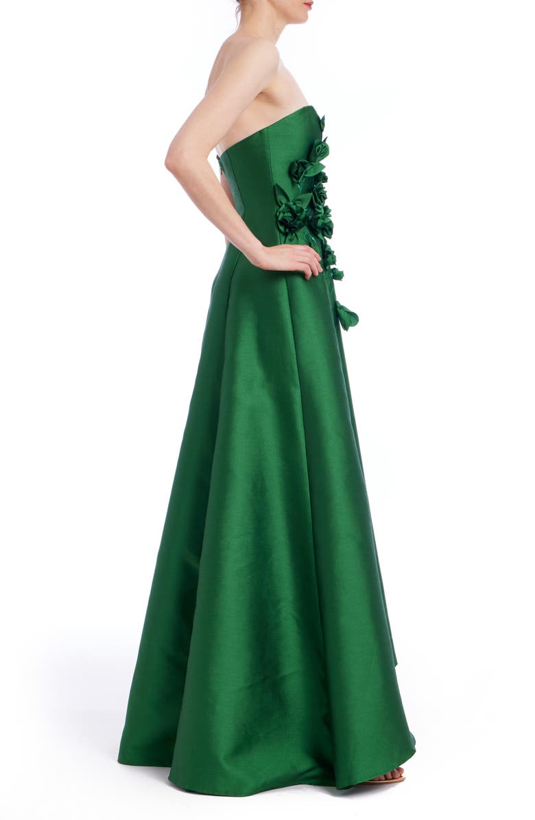 Badgley Mischka Collection Rosette Embroidered Strapless Ballgown, Alternate, color, 