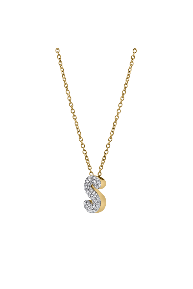 Small Bubble Initial Letter 14K Yellow Gold Diamond Pendant Necklace, Alternate, color, Gold S