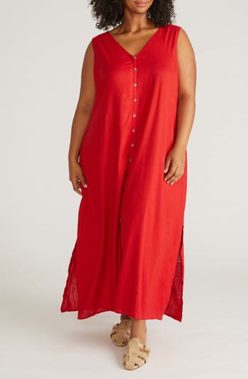 Universal Standard Plus Size Islet Button-Down Linen Maxi Dress - Red Universal Standard Plus Size Islet Button-Down Linen Maxi Dress - Red