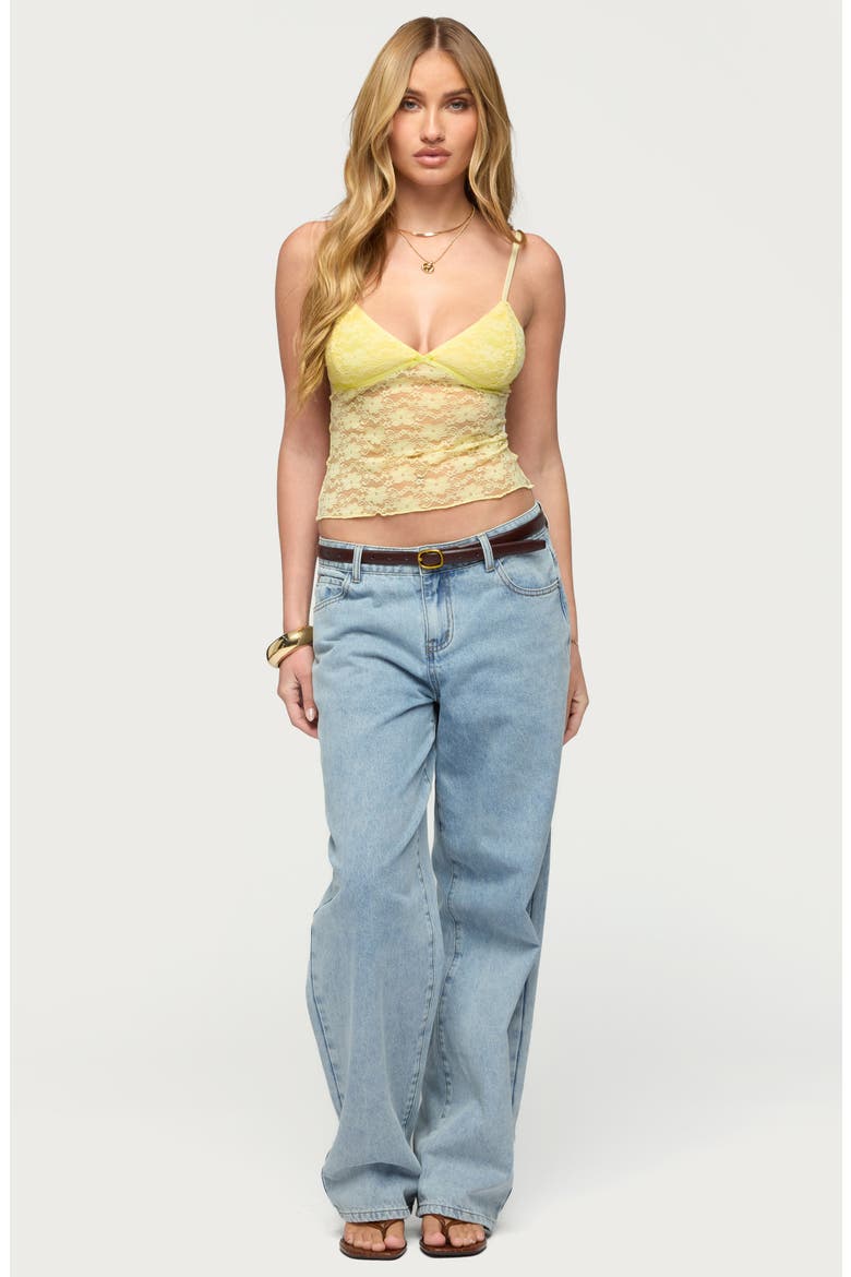 Eira Sheer Lace Crop Camisole, Alternate, color, YELLOW