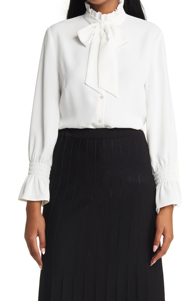 Ming Wang Ruffle Tie Neck Blouse, Main, color, 