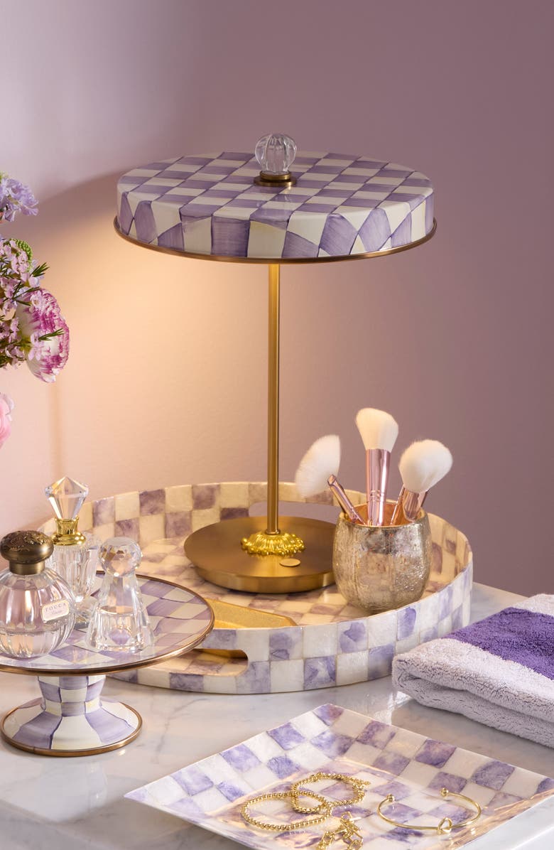 MACKENZIE CHILDS Violet Check LED Rechargeable Disc Table Lamp, Alternate, color, Violet