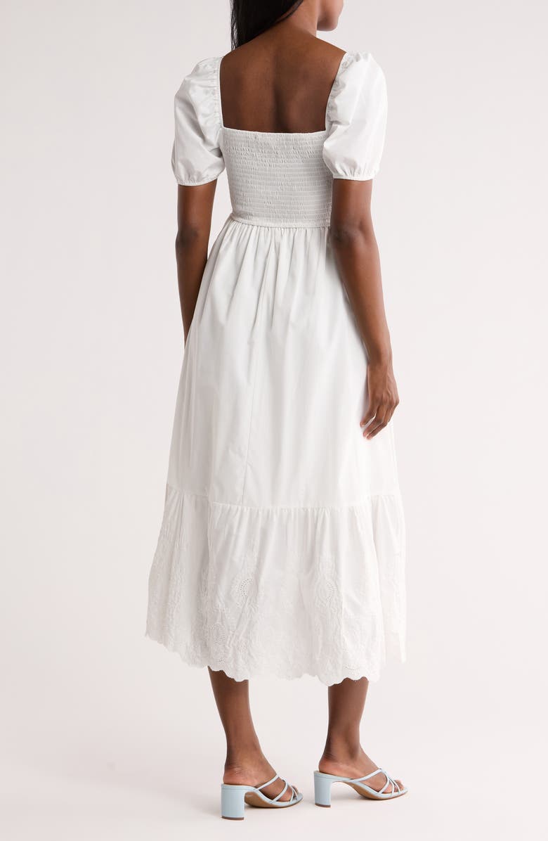AUGUST SKY Puff Sleeve Embroidered Hem Maxi Dress, Alternate, color, White