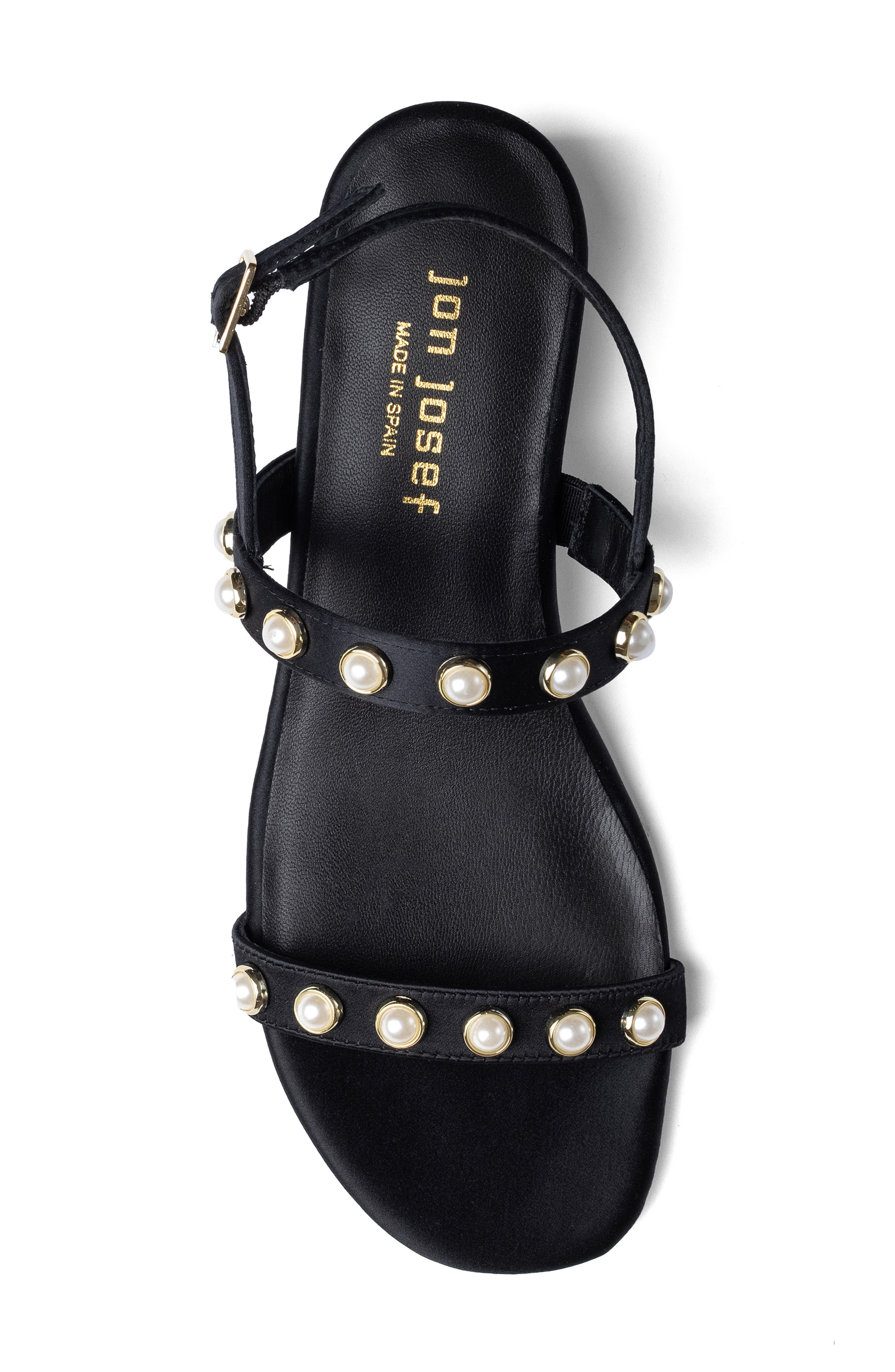 Jon Josef Sawyer Imitation Pearl Sandal, Alternate, color, Black Satin