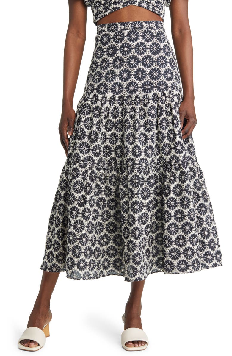 Bardot Kaela Embroidered Cotton Midi Skirt, Main, color, 