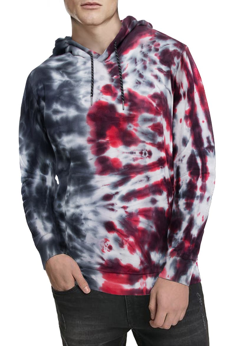 Half and Half Tie Dye Hoodie, Main, color, BLACK/RED