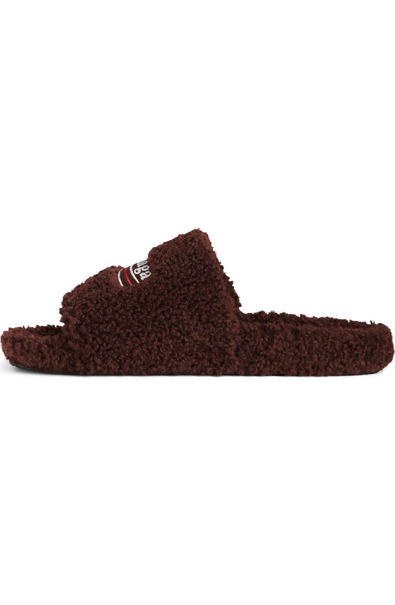 Balenciaga Campaign Faux Shearling Slide Sandal, Alternate, color, Chataigne