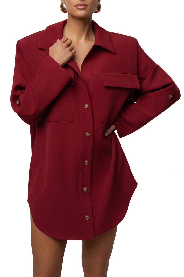 Downtime Collared Shirt Dress, Alternate, color, Burgundy