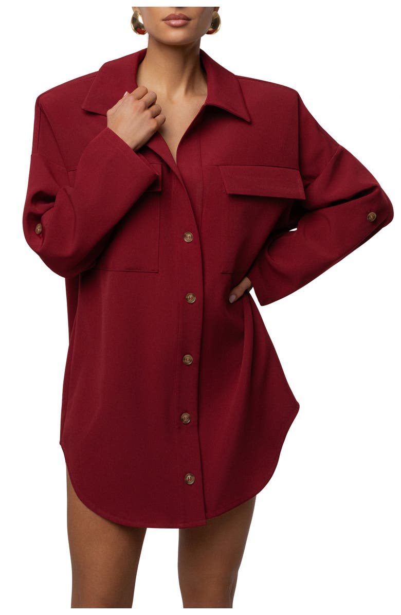 JLUXLABEL Downtime Collared Shirt Dress, Alternate, color, Burgundy