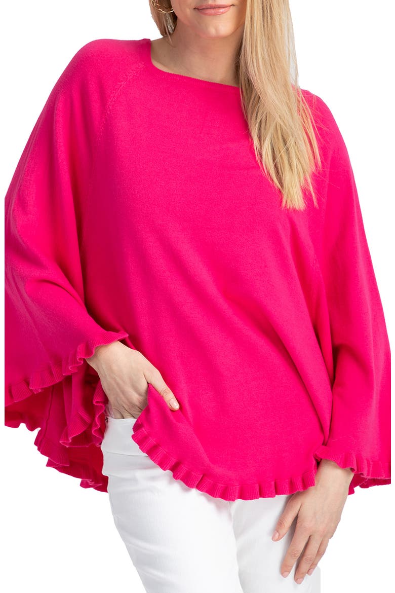Talia Ruffle Trim Poncho, Main, color, FUCHSIA