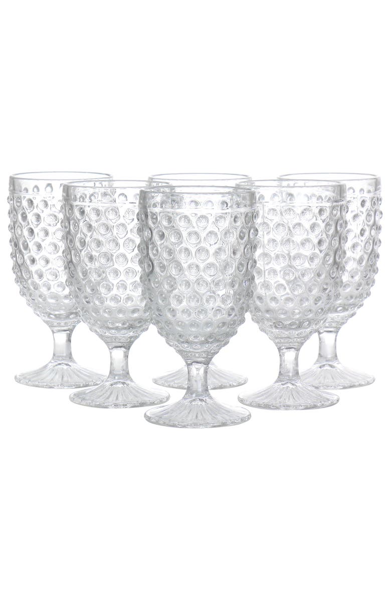 MARTHA STEWART 6 Piece 14.2 Ounce Clear Glass Hobnail Goblet Drinkware Set, Main, color, Clear