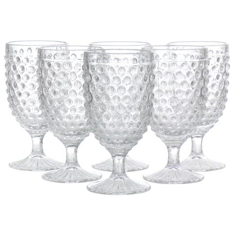 6 Piece 14.2 Ounce Clear Glass Hobnail Goblet Drinkware Set