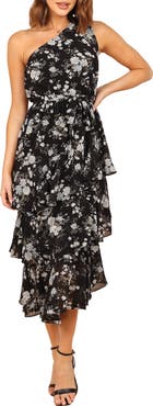 Petal & Pup Brigette Floral One-Shoulder Tiered Midi Dress