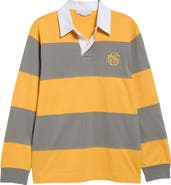 Stella McCartney Embroidered Crest Colorblock Stripe Long Sleeve Rugby Polo