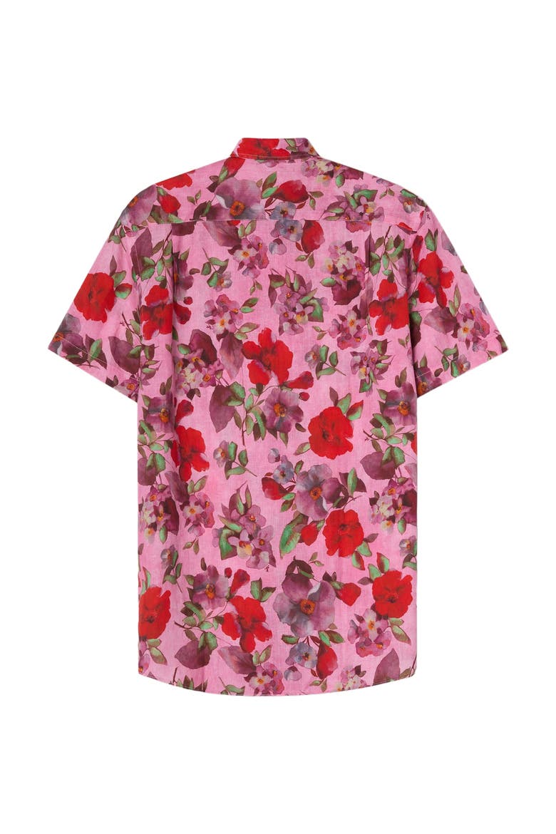 Morgan Printed Floral Linen Short Sleeve Shirt, Alternate, color, Pink