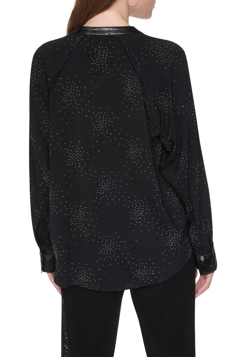 Firework Embellished Shirt with Faux Leather Cuffs, Alternate, color, BLACK