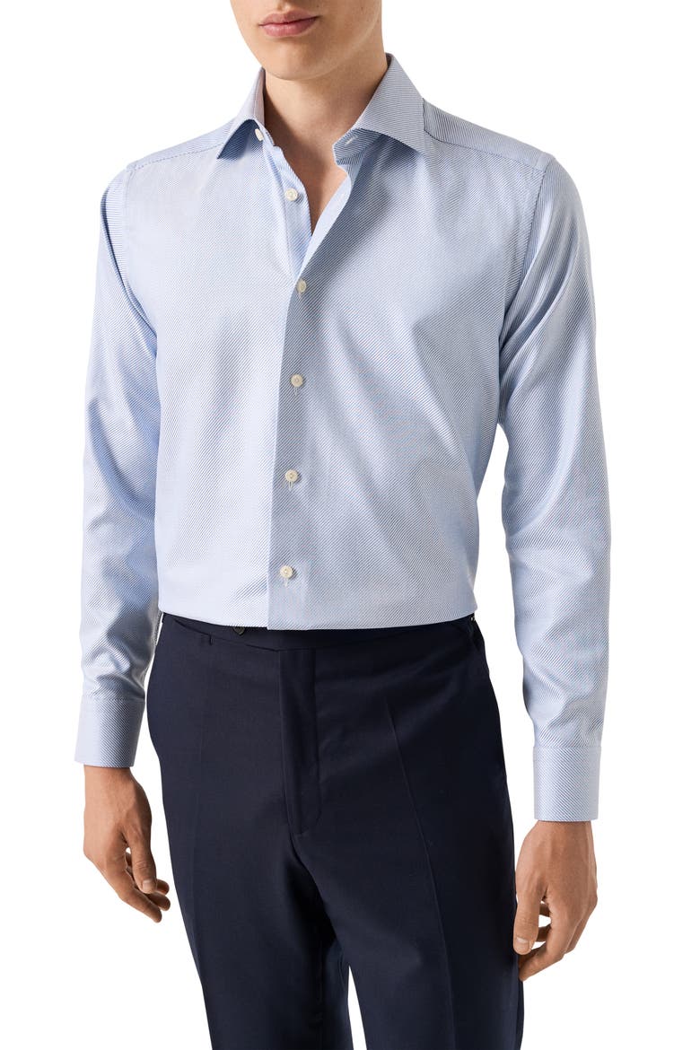 Contemporary Fit Blue Diagonal Weave Cotton Dobby Dress Shirt, Main, color, MEDIUM BLUE