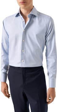Eton Contemporary Fit Blue Diagonal Weave Cotton Dobby Dress Shirt