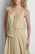 DKNY Linen Blend Sleeveless Zip Front Top
