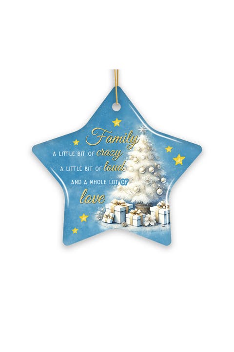 Family Love Quote Snowy Tree Star Ornament