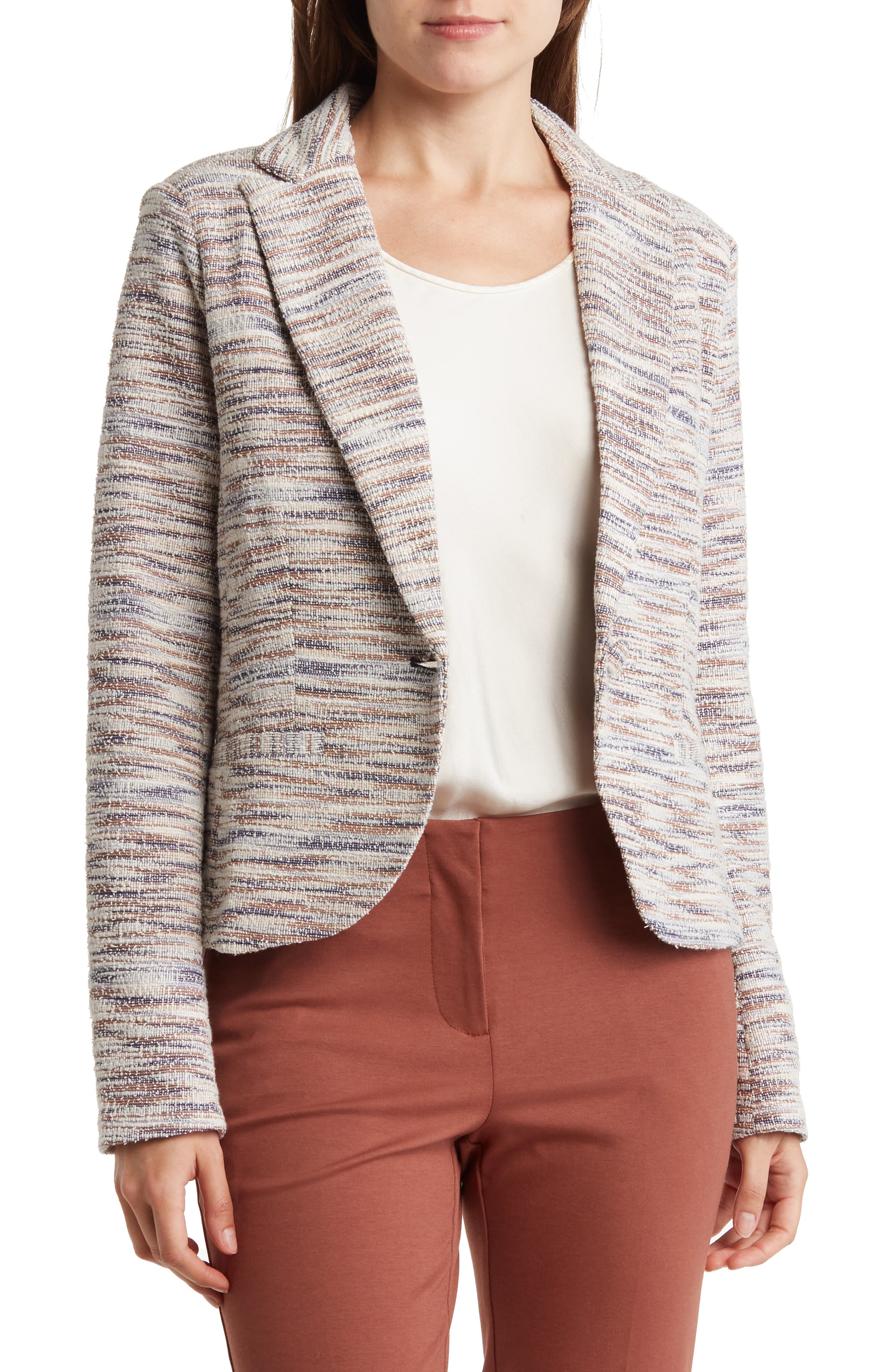 Amanda & Chelsea Classic One-Button Tweed Blazer