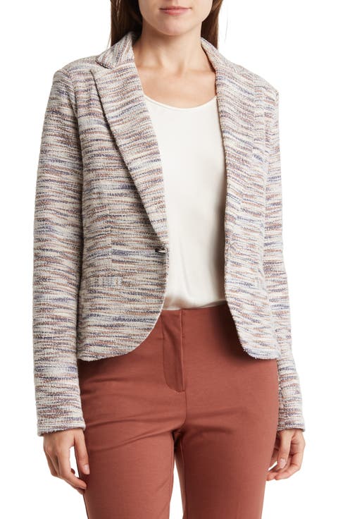 Classic One-Button Tweed Blazer