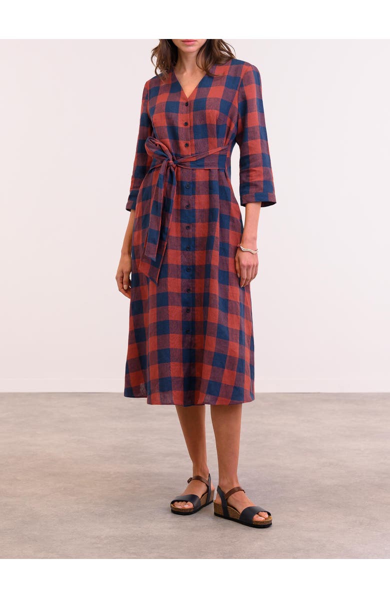 Celtic & Co. Check Tie Front Midi Shirt Dress, Alternate, color, Rust / Navy Check